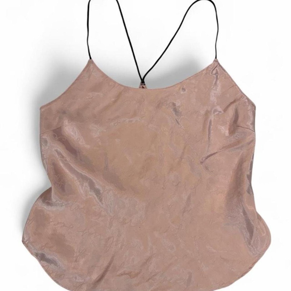 Victorias Secret Satin Jacquard Script Camisole Pink Black Straps Large